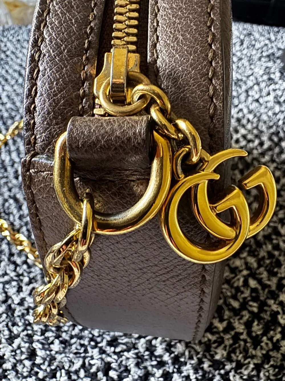 Gucci Ophidia GG Supreme Round Mini Shoulder Bag Brown Leather